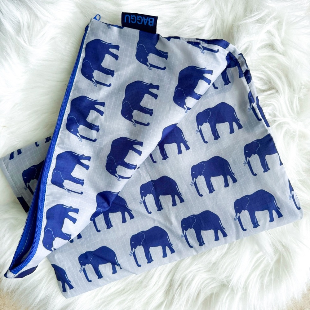 baggu elephant pattern zipper pouch 14x11 rare retired print!